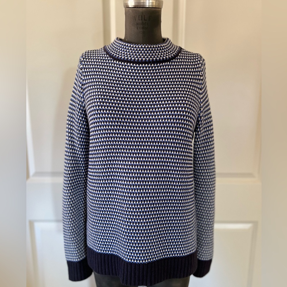 Liz Claiborne Navy Blue White Textured Knit Sweater Size M